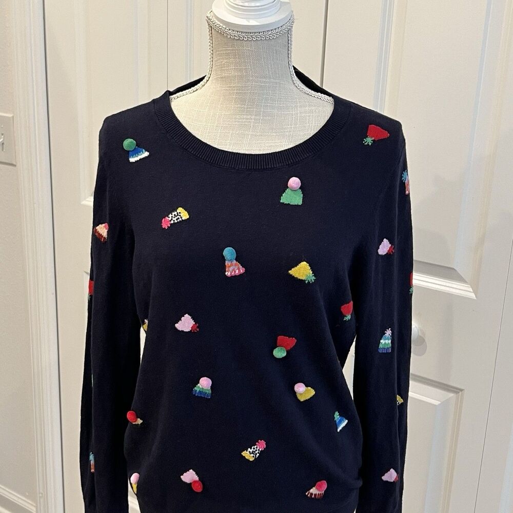 Talbots Women's Blue Party Hat Sweater Size Large With Tie Detail Cashmere Blend - Picture 3 of 6